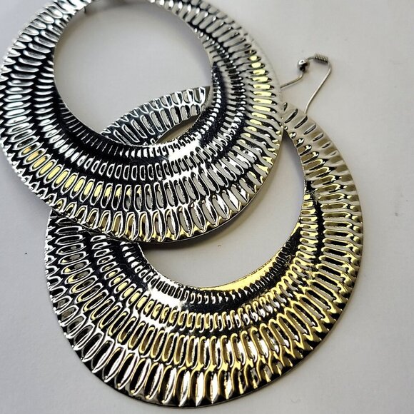 Large Hoop Earrings Silvertone Large Earrings - Picture 3 of 5